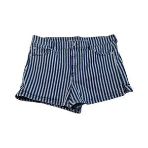 American Eagle Hi-Rise Shortie Woman’s‎ 16 Blue White Striped Denim Shorts